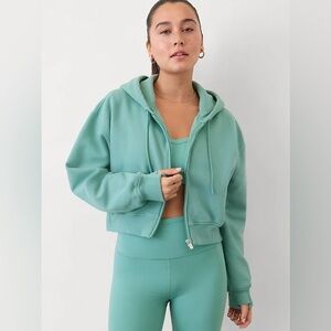 Athleta Forever Fleece Crop Full Zip Midweight Sweatshirt Hoodie Green Size XL